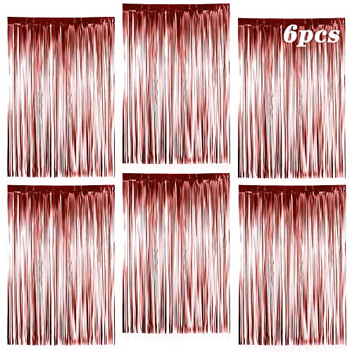 O-Kinee Cortina de Oropel Oro Rosa Metálica Foil Fringe Cortinas 6 Piezas, Fiesta Boda Cumpleaños Navidad Foto de la Cabina Decoración de la Cortina de la Puerta (1m x 2m)