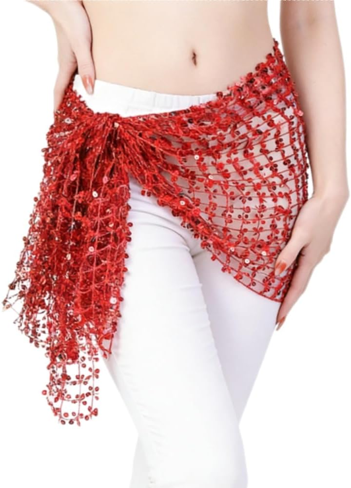 Women Sequin Belly Dance Hip Scarf Mesh Lightweight Wrap Skirt for Party Festival Dance
