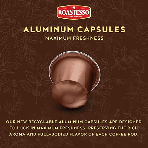 Miniatura 3 de Roastesso, Cápsulas de café expreso de aluminio, café con sabor a chocolate natural, compatible con máquinas originales Nespresso, intensidad de