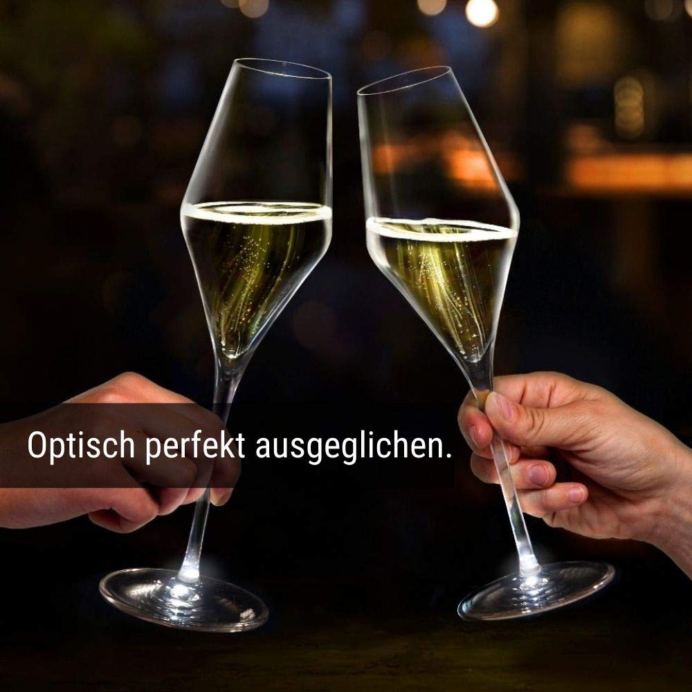 STÖLZLE LAUSITZ Champagnergläser Highlight 290ml mit leuchtendem Stiel I Champagnerkelche 2er Set bruchsicher I Schaumweingläser 2 Stk spülmaschinenfest I Edle Kristallgläser wie mundgeblasen