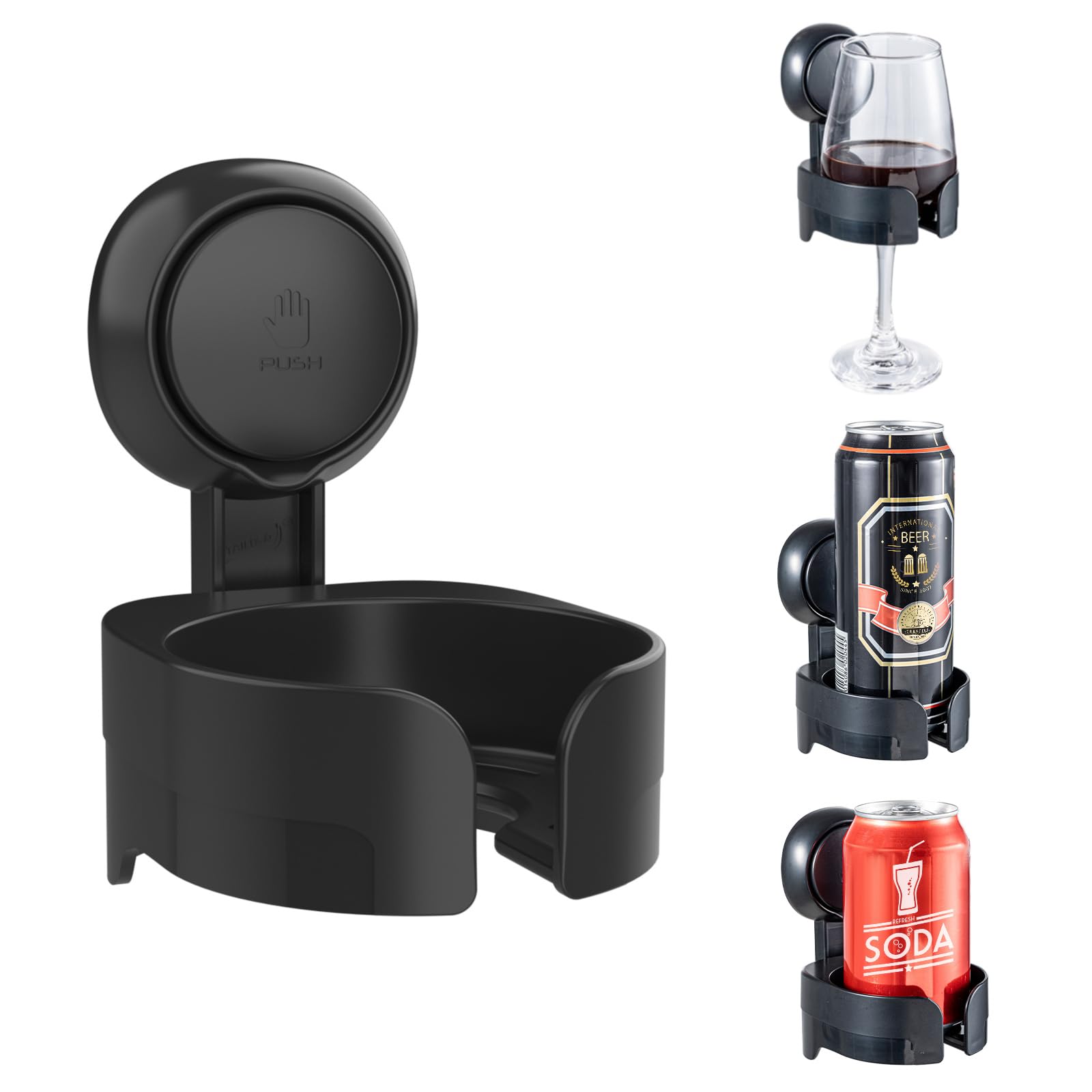 TAILI Suction Cup Wine Glass Holder for Shower, Removable Wall-Mounted Bath Cup Holder for Beer, Wine, Drinks, Enjoy in The Spa, Bathroom, Kitchen, etc. Black