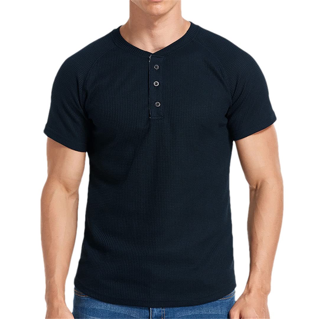 Maglietta da uomo Henley a maniche corte Casual Pullover Top PlSize