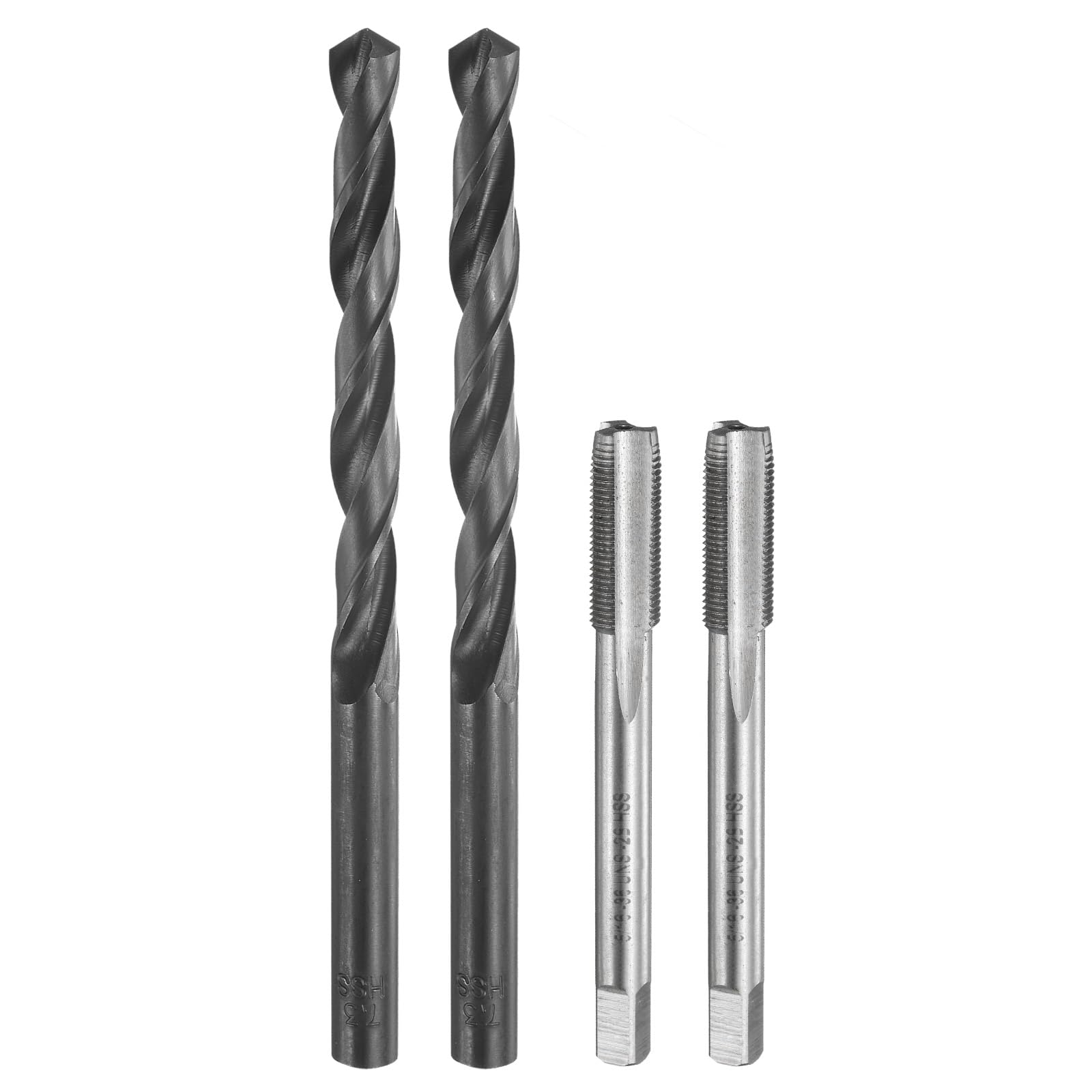 Set di maschi e punte da trapano, 2 maschi per filettatura a scanalatura dritta da 5/16-36 UNS e 2 punte elicoidali da 7,3 mm, kit di utensili per filettatura HSS-6542 in ossido nero/non rivestito