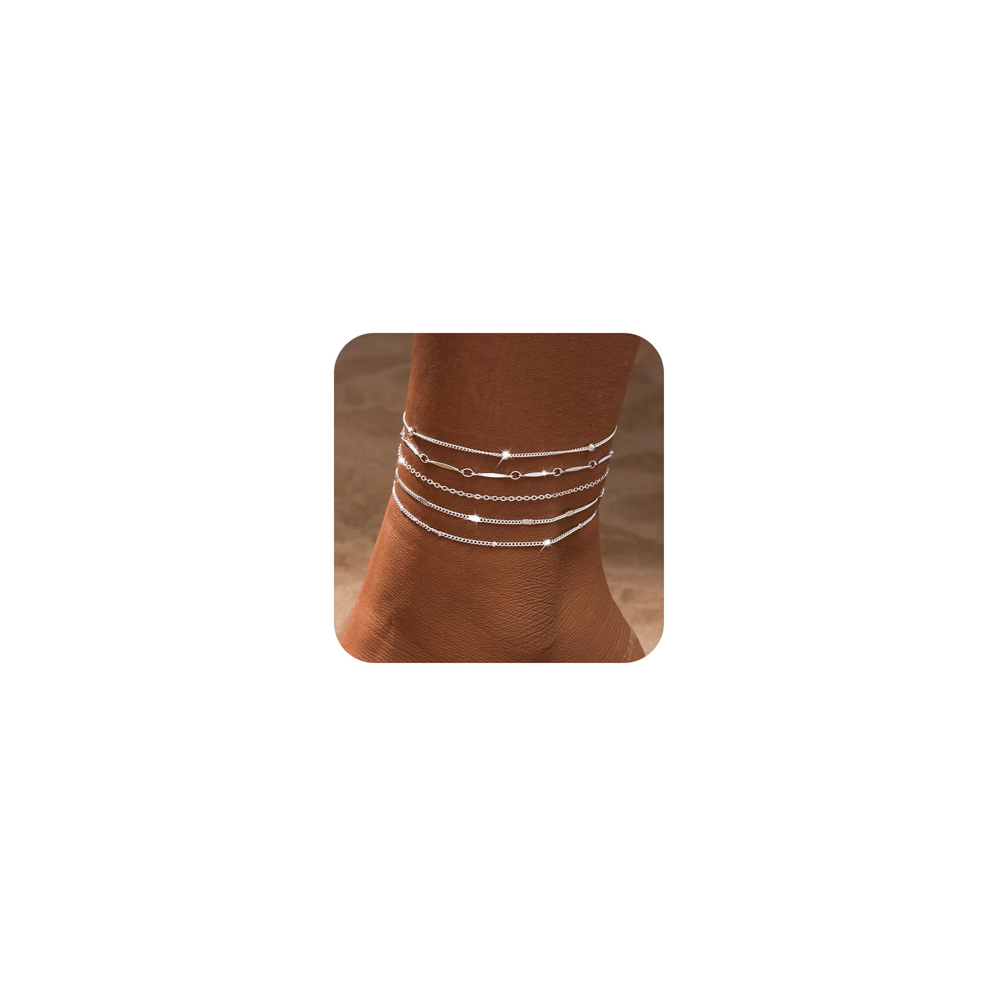 LEXODY Silver/Gold Anklets for Women, Sterling Silver Evil Eye Ankle Bracelets for Women Trendy Dainty Waterproof Anklets Set Adjustable Layered Anklet Bracelets for Women Silver Jewelry Gift