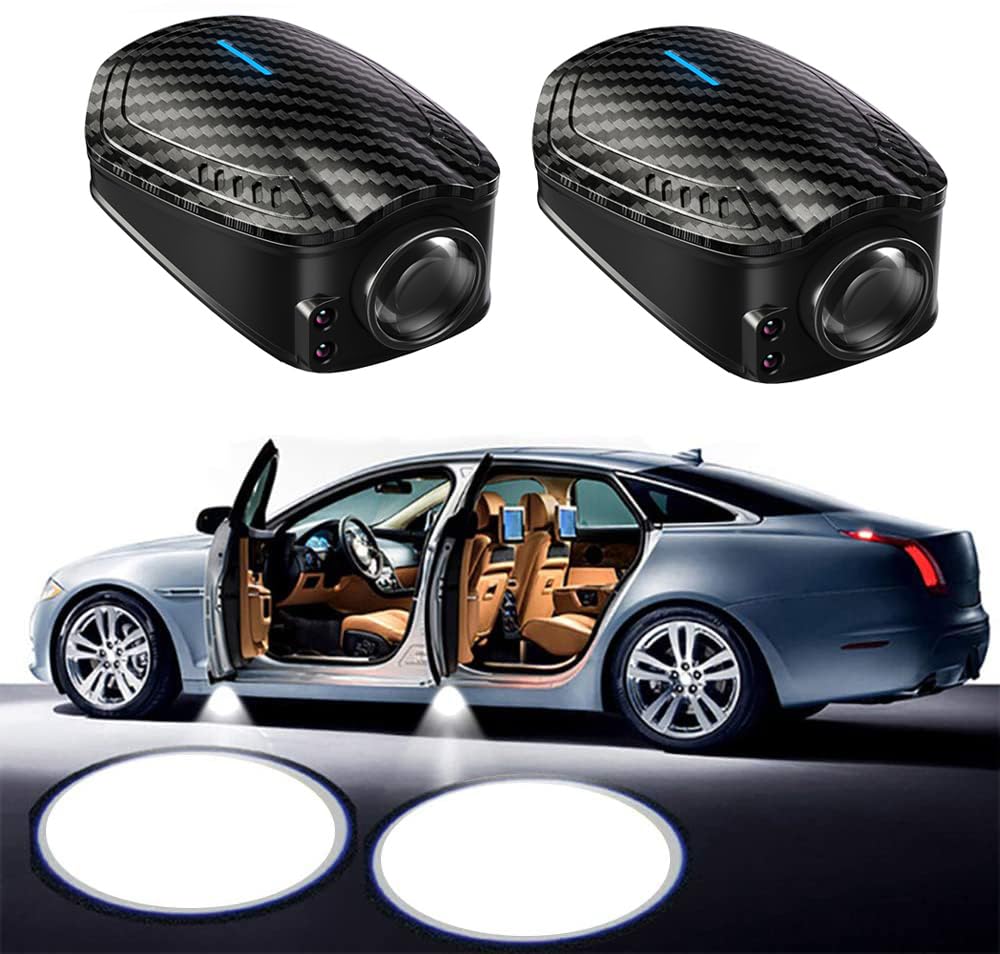 NewL 2x Logo personalizzato proiettore senza fili auto porta passo cortesia luci di benvenuto pozzanghera fantasma ombra luci LED - accettare logo personalizzato (logo personalizzato - ricaricabile)