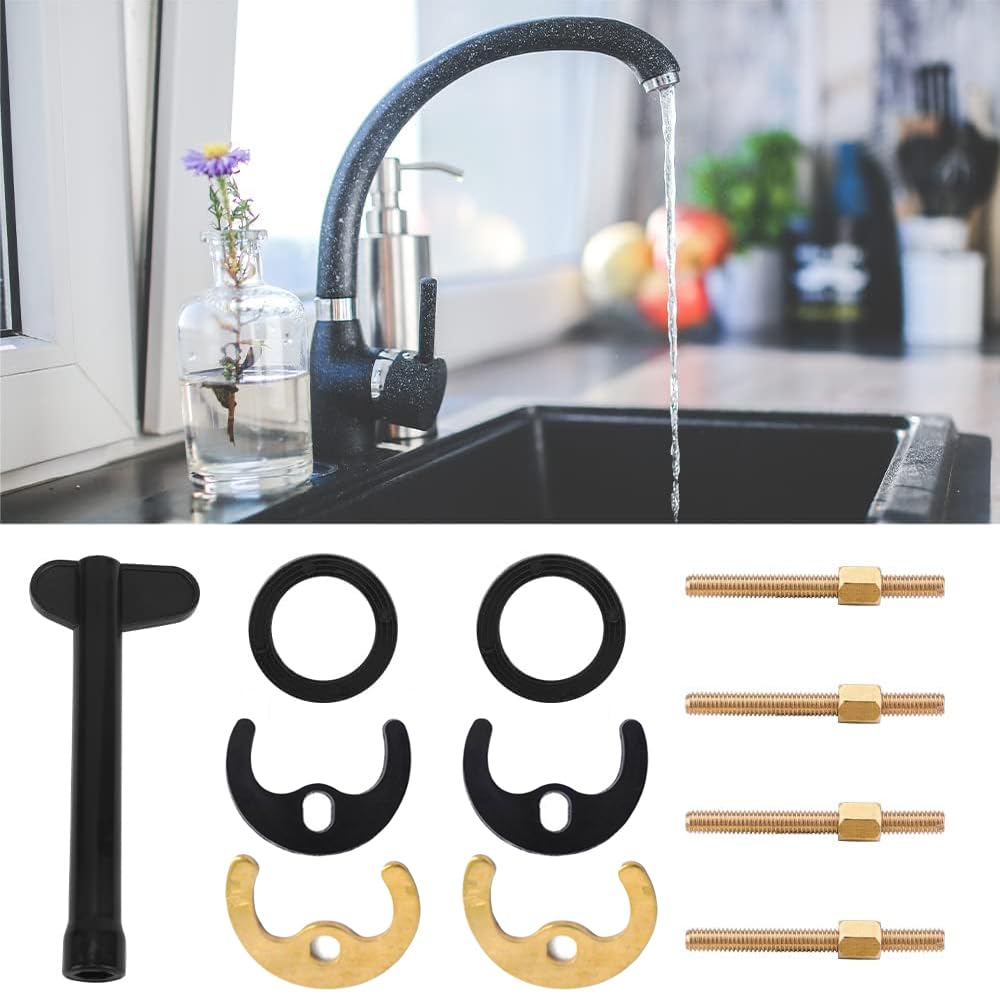 Wastafelkraan schroefsysteem, 1 set, met M6 schroeven 80 mm, voor monobloc wastafelkraan en keukenmengkraan, incl. chromen cirkelplaat, hoefijzer bevestigingsplaat, rubberen ring en pakking