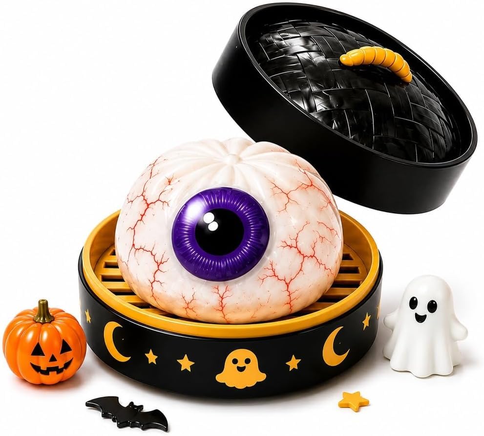 Halloween Steamed Bun Stress Toy with Steamer Basket Relief Fidget Surprise Gift for Adults Party Favours, Beige