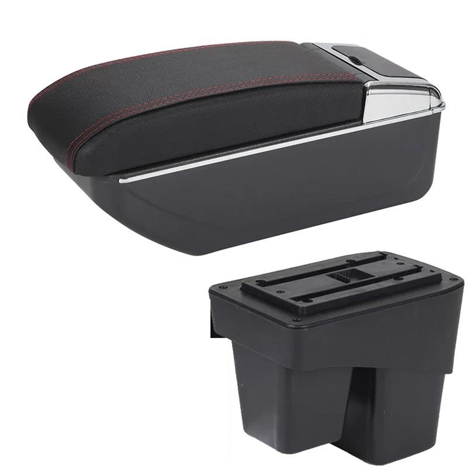 NOHEEU Car Armrest Special Storage Box Modification Parts For WR-V For Fit For Jazz 3 2014 2015 2016 2017 2018 2019 2020(D1 Black red No USB)