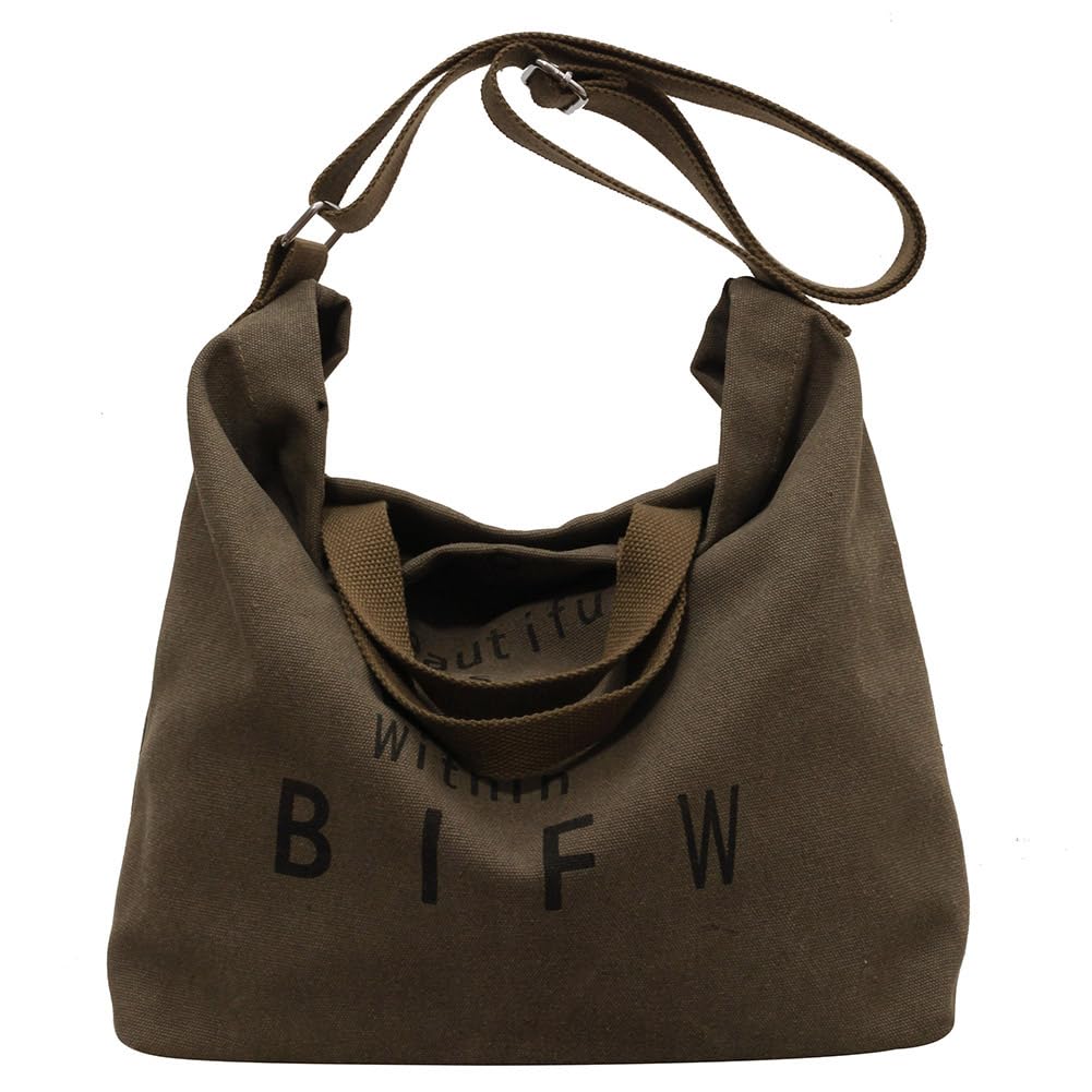 GETERUUVCanvas Messenger Bag Large Hobo Crossbody Bag Canvas Shoulder Tote Bag for Women Men Casual Travel Work Bag