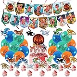 Wings of Fire Birthday Party Decoration, Dragon Birthday Party Supplies, Wings of Fire Birthday Banner, Dragon Hanging Swirls, Cake Topper,Cupcake Toppers and Latex Balloons for Birthday Party Decor