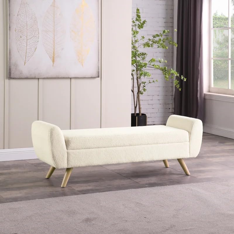 LEGACY OF COMFORT , N6 Upholstered Storage Bench Sofa Bench Sofa couches Ottoman Bench 2 Seater Sofa Chaise Lounger Pouffe for Living Room Bedroom Office (Cream)-image-31