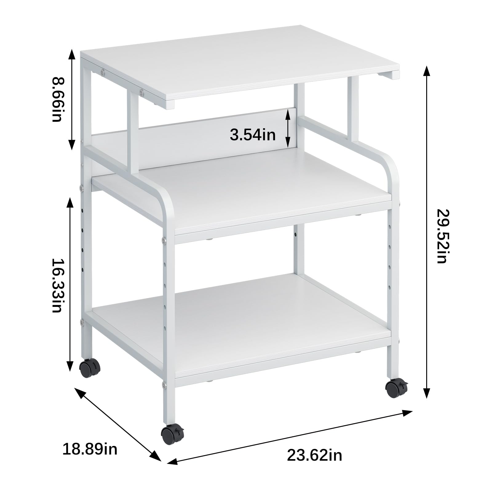 Xinchentong Large Printer Stand With Storage Shelf, 23.6" W X 18.9" D Printer Cart With Wheels, 3 Tier Mobile Printer Table For Home Office,Stands For Heat Press Scanner Fax (Black