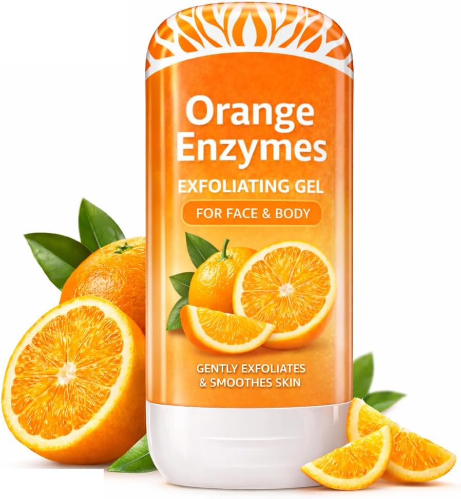 Orange Enzymes Exfoliating Gel for Face & Body | Deep Cleansing Moisturizing Facial Exfoliator | Dead Skin Remover | Brightening & Pore Cleansing Scrub for All Skin Types Vitamin C