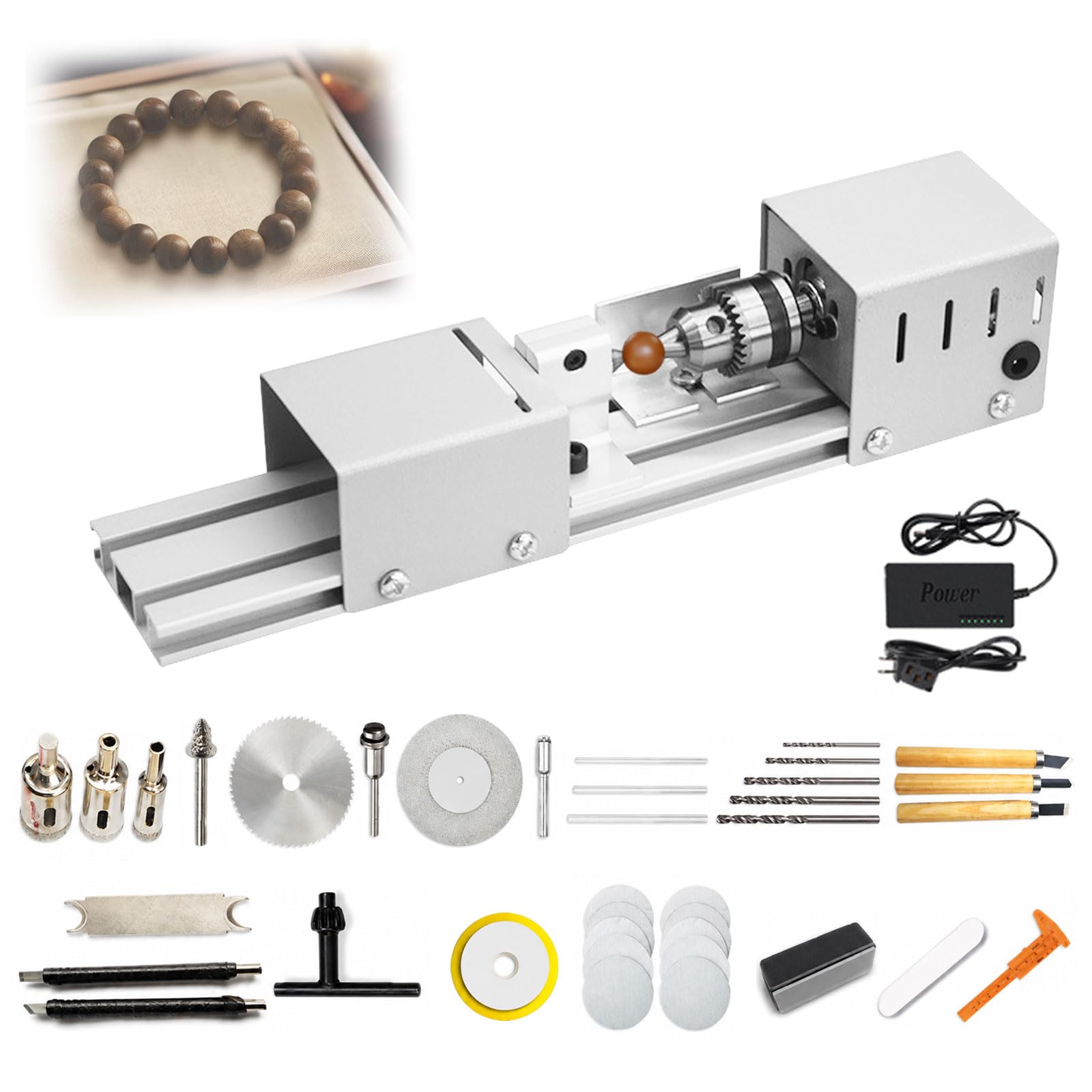 Mini Drehbank, 96W Drechselbank, 4000-9000rpm Präzise Drehbank, 7 Geschwindigkeiten, Klemmbereich von 0.6-6mm, Metall Kleine Drehbank für Dreh, Schleifen und Polieren