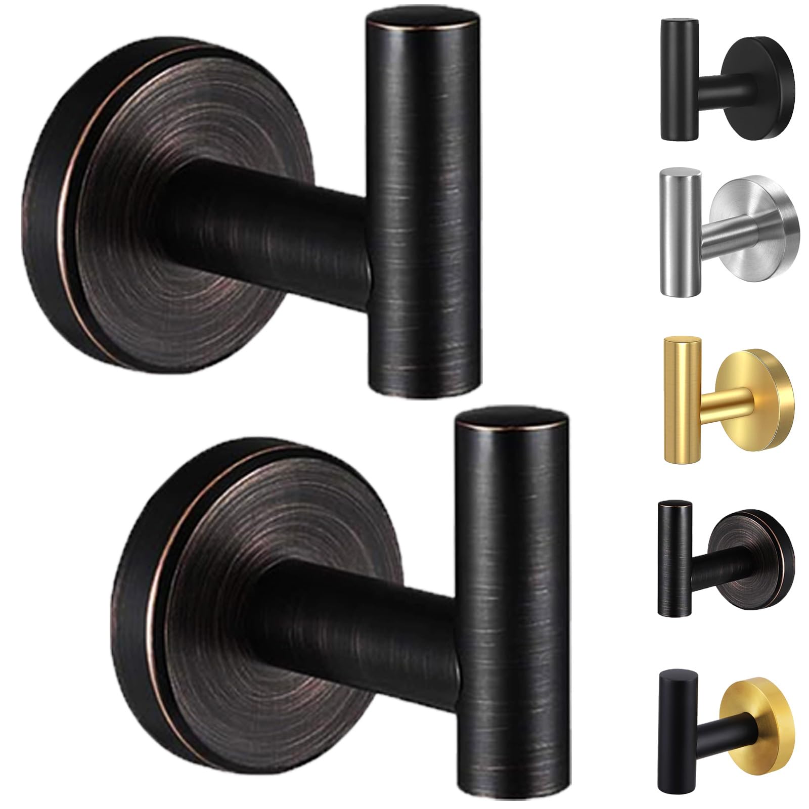 Kruodop Towel Hooks for Bathroom,2 Packs Wall Mount Towel Holder, Bronze Matte Wall Robe Hook,Stainless Steel Heavy Duty Door Hanger Towel Hook for