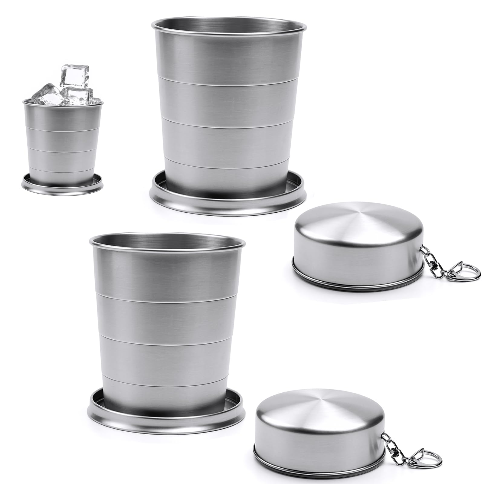 PHMING 2 Pcs Folding Cup 250ml, Stainless Steel Collapsible Cup