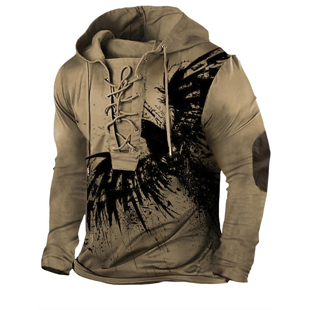 Bengbobar Men's Military Tactical Hoodies Retro Distressed American Flag Print TieUp Pullover Trainning Camping Sweatshirt