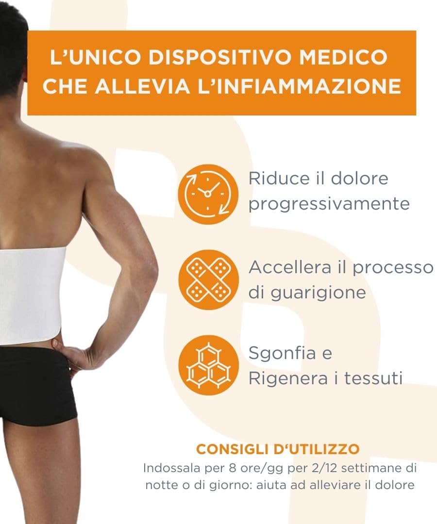 SPIKENERGY Fascia Lombare Supporto Schiena Ortopedica Elettro Magnetoterapia - h 22cm Chiusura con Feltro, Elastica, Dispositivo Medico Detraibile - Made in Italy