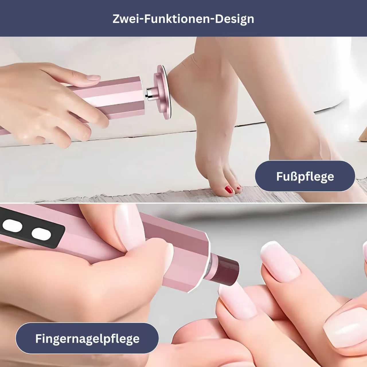 gesundpur SamtFuß Pro – Elektrischer Hornhautentferner 2-in-1 Pedikürezubehör, Fußfeile und Nagelschleifer, Professionelles Hand- und Fußpflegegerät zur Hornhautentfernung