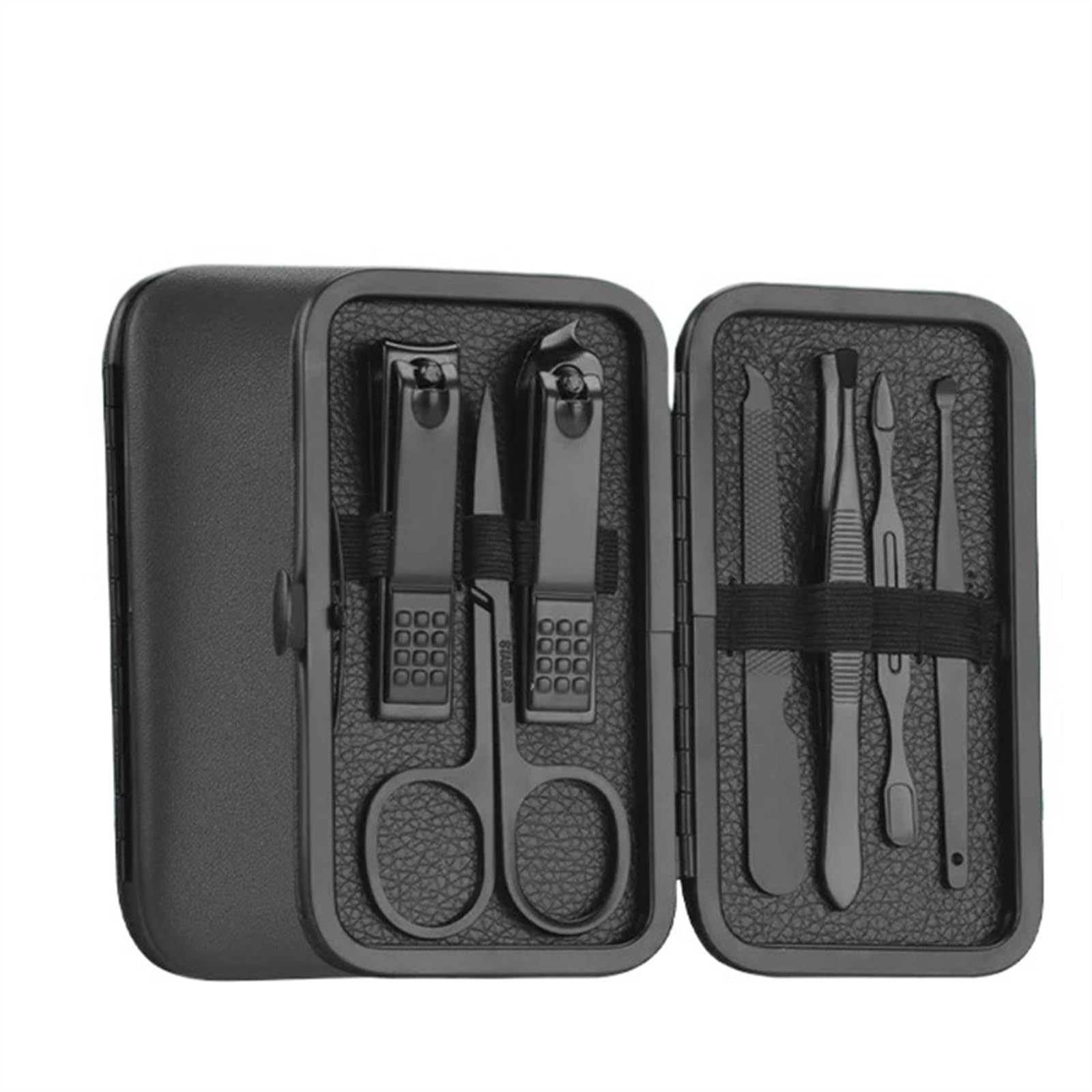 Nagelknipser-Set, Tragbares 7-teiliges Nagelknipser-Set aus Edelstahl for unterwegs, Maniküre-Werkzeuge, Ohrreinigungswerkzeuge, Nagelpflege- und Pediküre-Werkzeug,Körperpflegeset(Schwarz)
