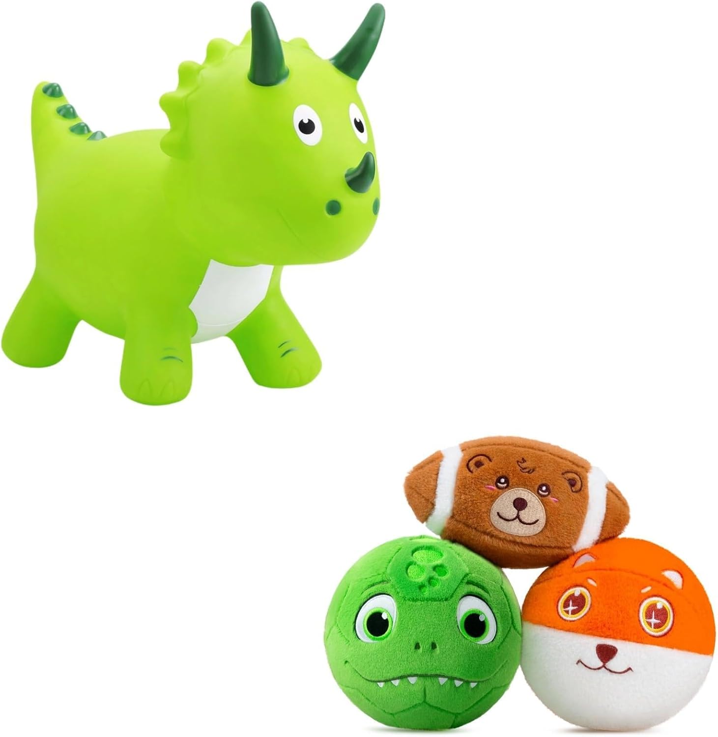 Triceratops & Ball Bundle: Soft Sports Balls + Inflatable Dino Hopper