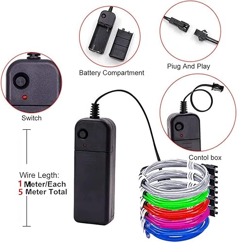 Miniatura 6 de Ourbest 5in1 Electroluminescent Neon Strip Light Wire, EL Wire Lights Battery Pack for Cosplay Halloween Christmas Party Decoration StaySlowFast