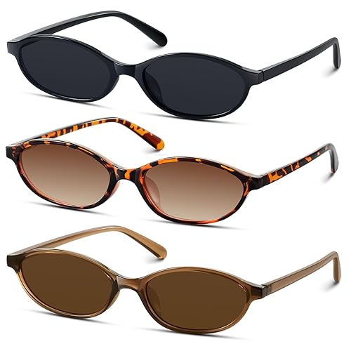 KUGUAOK Retro Oval Sunglasses for Women 90s Design Small Cat