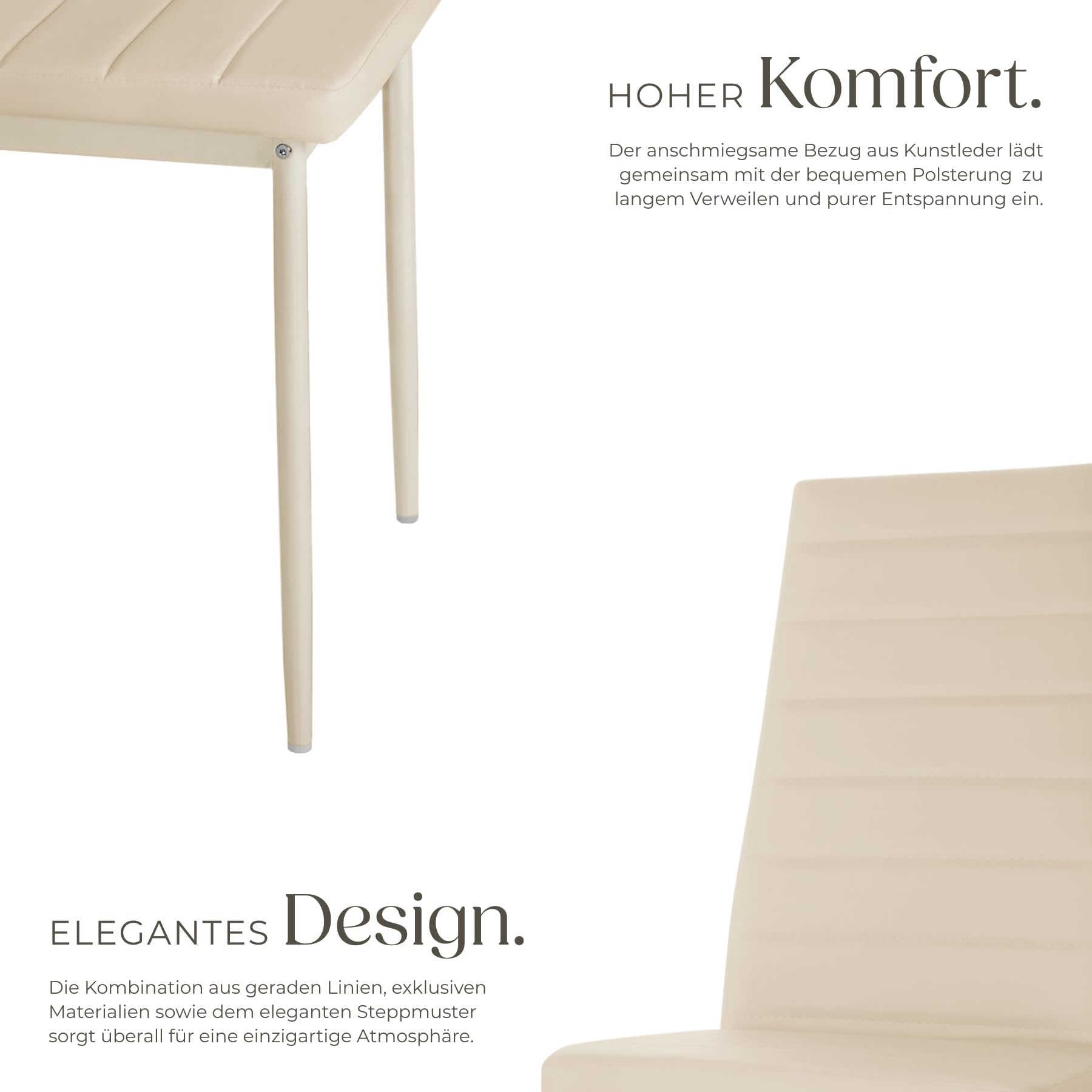 tectake® 4er Set Esszimmerstühle, Stuhl mit hoher Rückenlehne, 45 x 48 x 98,5 cm, Küchenstühle, Stühle für Esstisch, Esszimmer, Dining Table, Vorzimmer Möbel Set gepolstert - beige