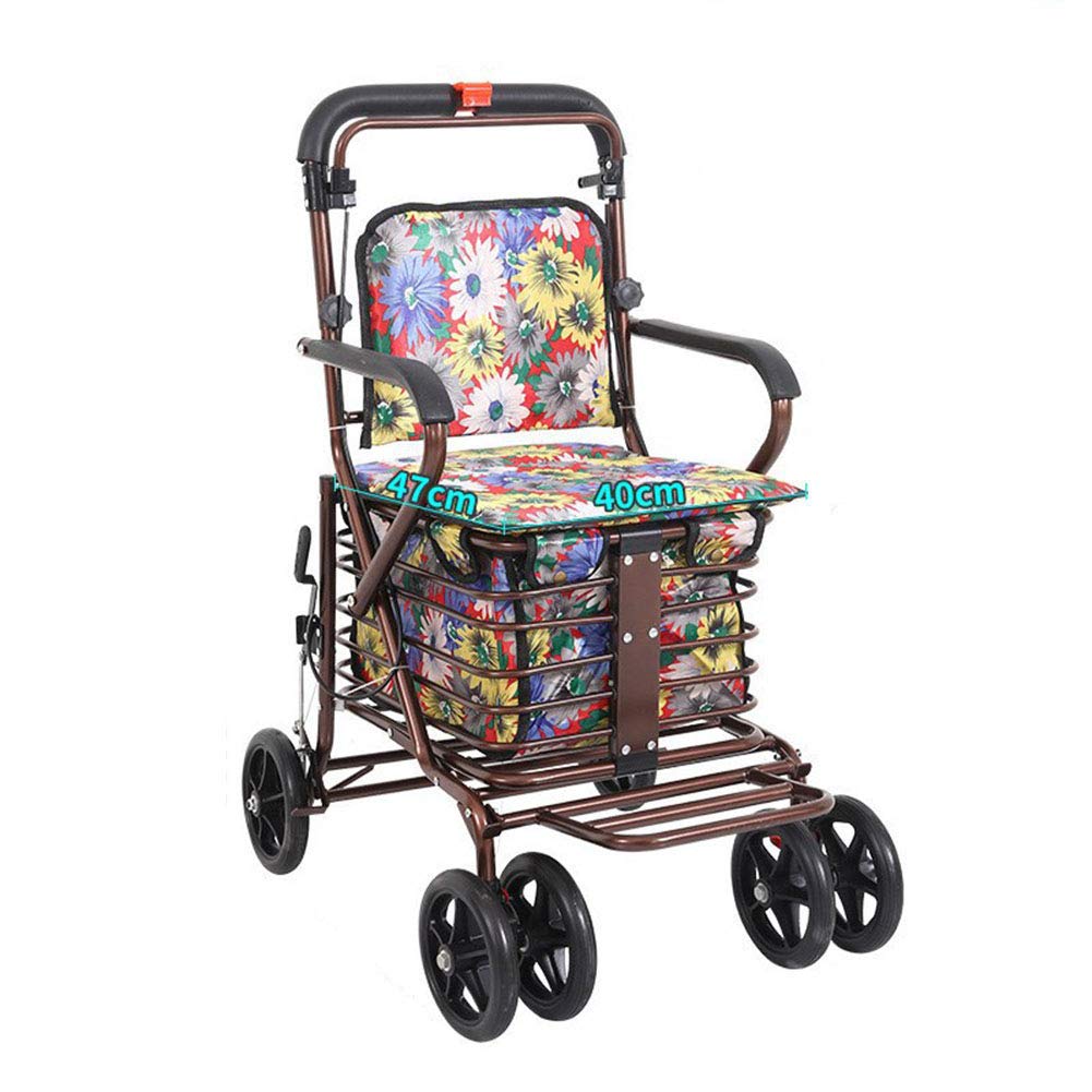 Shopping trolley with seat Deluxe Walk & Rest Folding 6 Wheel Swivel Shopping Trolley with Seat Park Brake and Safety Brake Suitable for seniors shopping, picnic