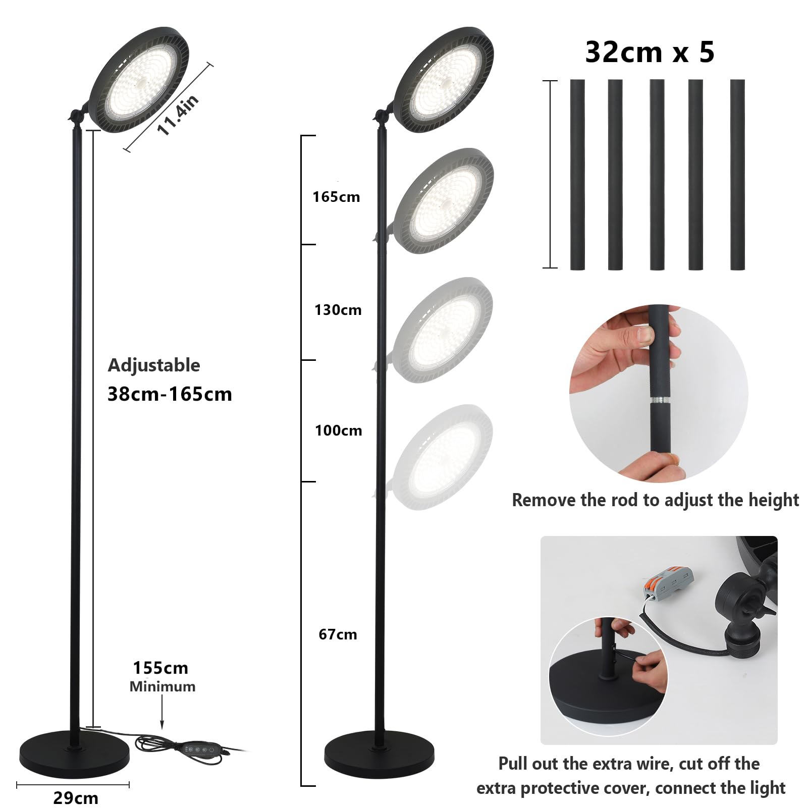 Rayofly Pflanzenlampe LED Vollspektrum, 100W Pflanzenlicht für Zimmerpflanzen, Höhenverstellbare Wachstumslampe mit Zeitschaltuhr 4/8/12H & 132 Lichtperlen, Stand Grow Light für Pflanze