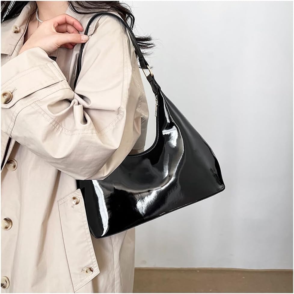 Patent Leather Hobo Bag Crescent Shoulder Bag Small Going Out Tote Bag Satchel Purse - Image 6