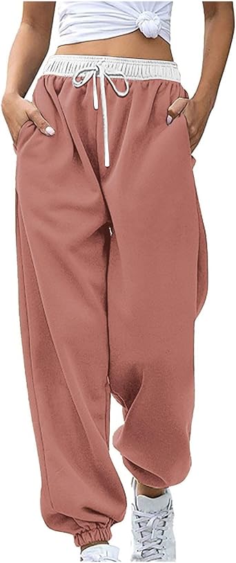 Womens Cinch Bottom Sweatpants Casual Running Workout Joggers Plus Size Drawstring Sweat Pants Fall Pants with Pockets