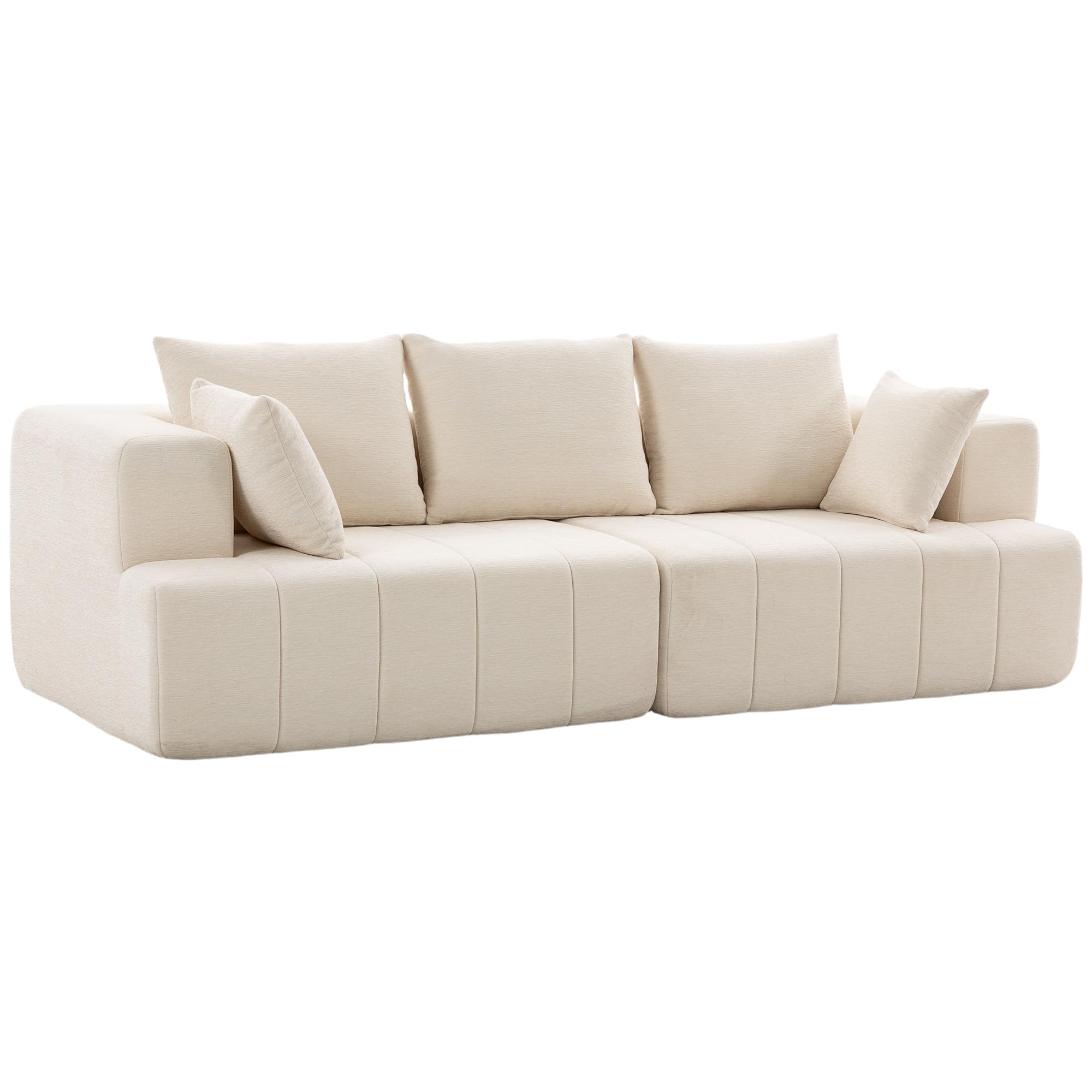 HOMCOM Canapé 3 Places en Chenille 248 cm Large Assise Rembourrée Beige