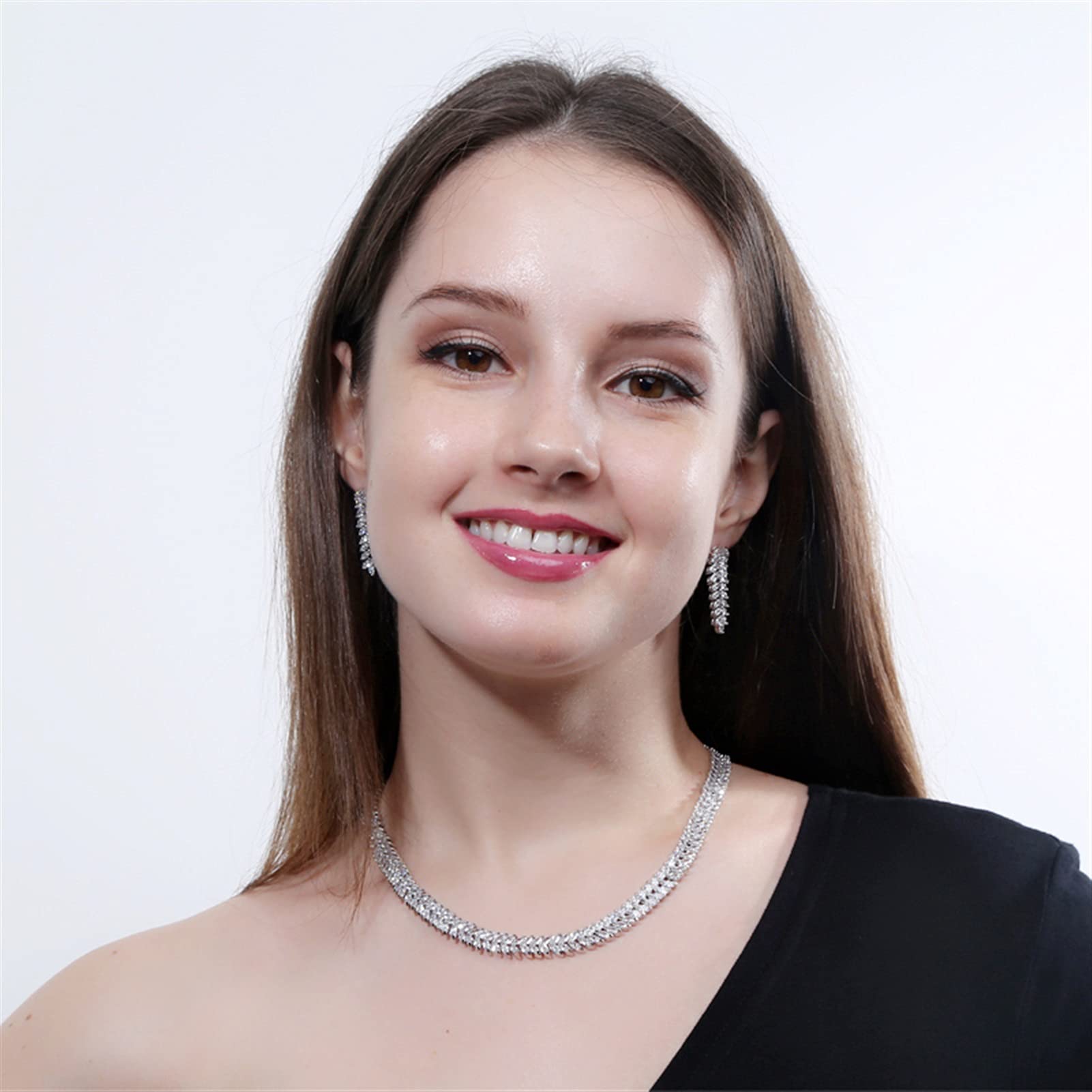 Joyería Colorida Piedras de circonia cúbica Nupcial Gargantilla Redonda Collar Pendiente Conjunto para Mujer joyería de Boda