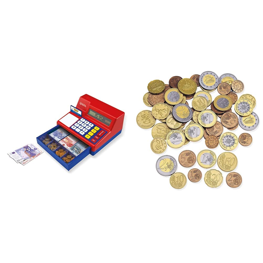 Learning Resources Pretend & Play Calculadora Caja registradora con Euro Play Money & LSP0026-EUR - Set Monedas Euro (Surtido: Modelos aleatorios)