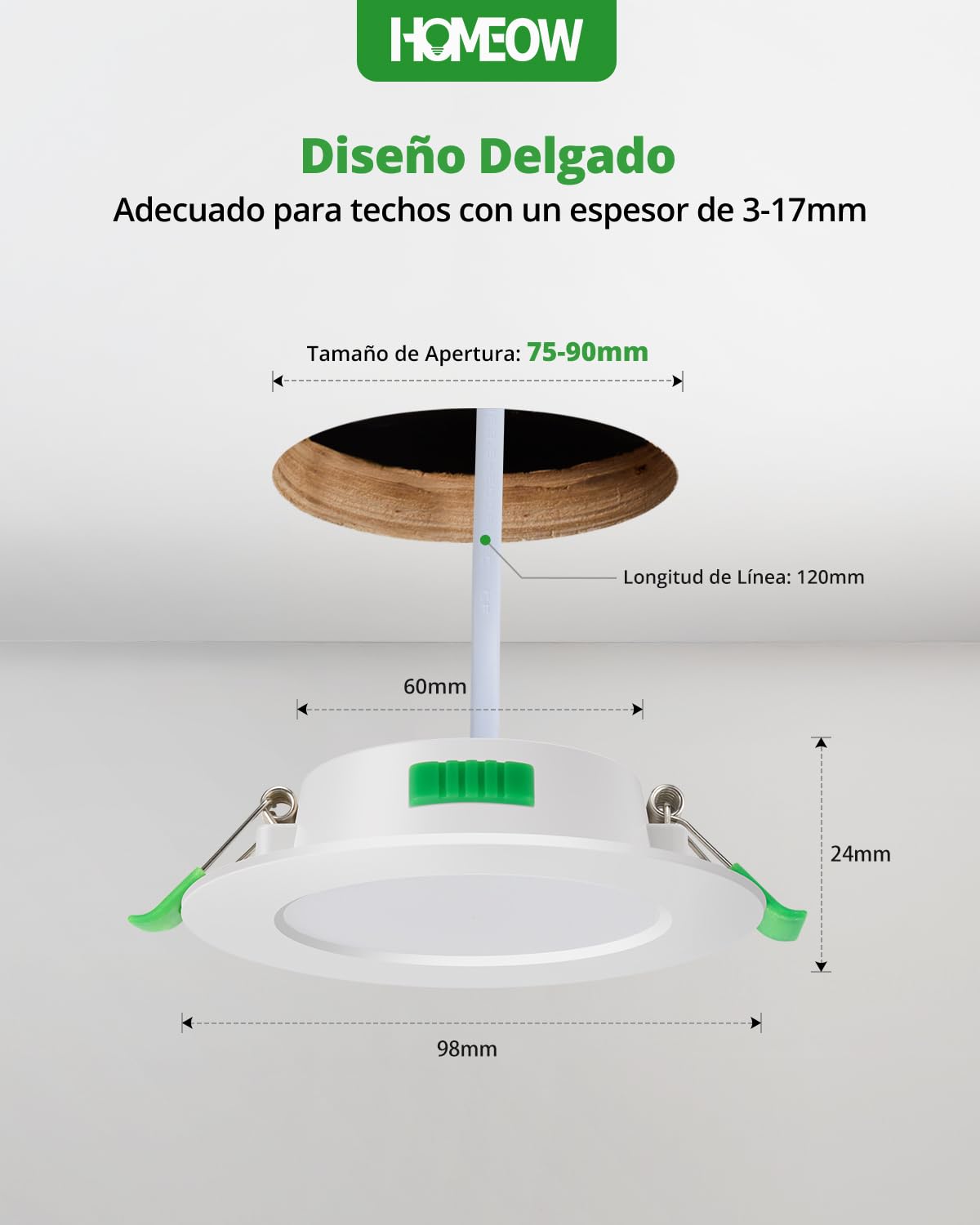 HOMEOW Pack 20 Downlight LED Techo Empotrable Regulable, 7W 220V Focos Empotrable LED Interior 3CCT Temperatura de Color Regulable, IP44 Ojos de Buey para Baño