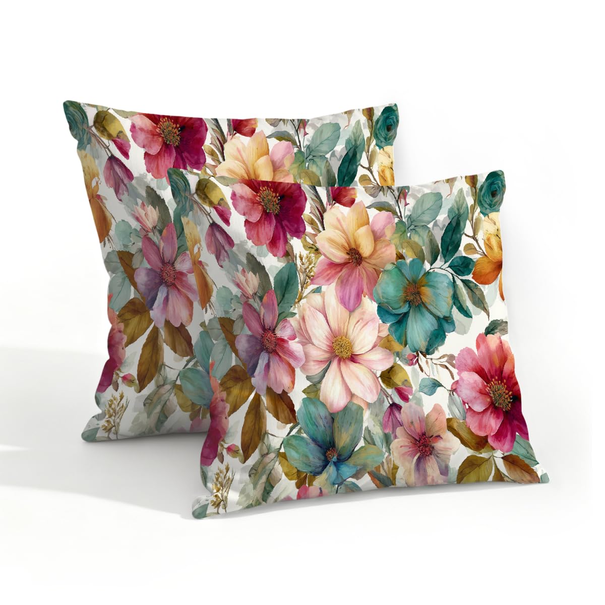 Outdoor Pillow Covers Waterproof Pillowcases 18x18in Set of 2 Beautiful Bohemian Flowers Decorative Throw Cushion Case for Couch Sofa Garden Patio Furniture