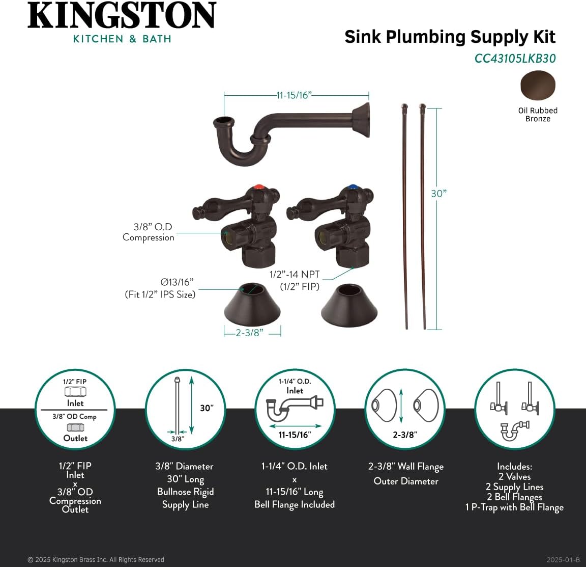 Kingston Brass CC43105LKB30 Trimscape Traditional Plumbing Sink Trim Kit with P-Trap in Oil Rubbed Bronze