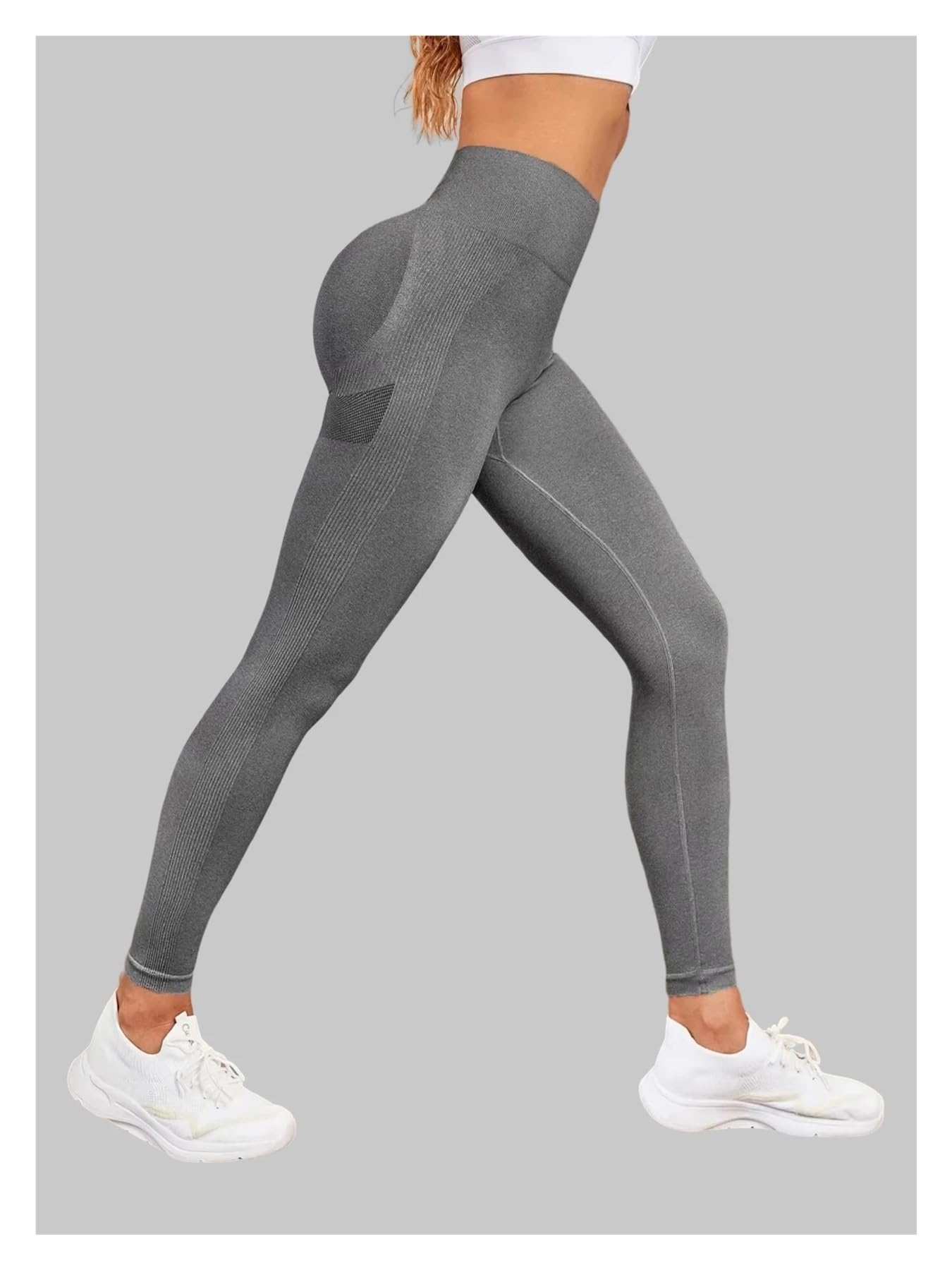 Leggings da donna senza cuciture in maglia Collant elastici in vita Palestra Allenamento Corsa Pantaloni sportivi Fitness Pantaloni da yoga for sollevamento dell'anca(Pink,S (for 50-57.5 kg))