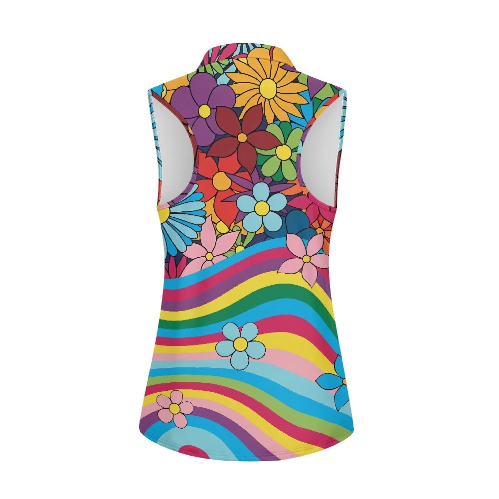 Spowatriy Hippie Flower Sleeveless Golf Shirts for Woman Zip Up Outfits Golf Tank Tops Plus Size