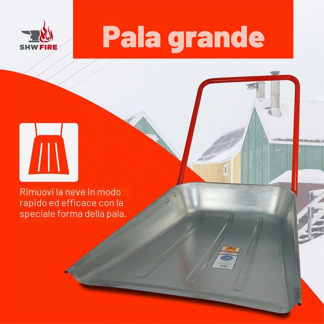 SHW-FIRE | Maxi Spazzaneve 62 cm, robusta vasca in lamiera d'acciaio con manico ergonomico, vasca zincata ideale per grandi superfici, grande pala robusta per neve | Fabbricato in Germania