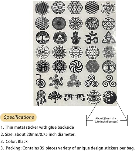 Miniatura 7 de METAL ARTEM 35 unidslote Flor de la Vida Metal Pegatina Geometría Orgón Pirámide Pegatina Autoadhesiva Calcomanías (Dorado)