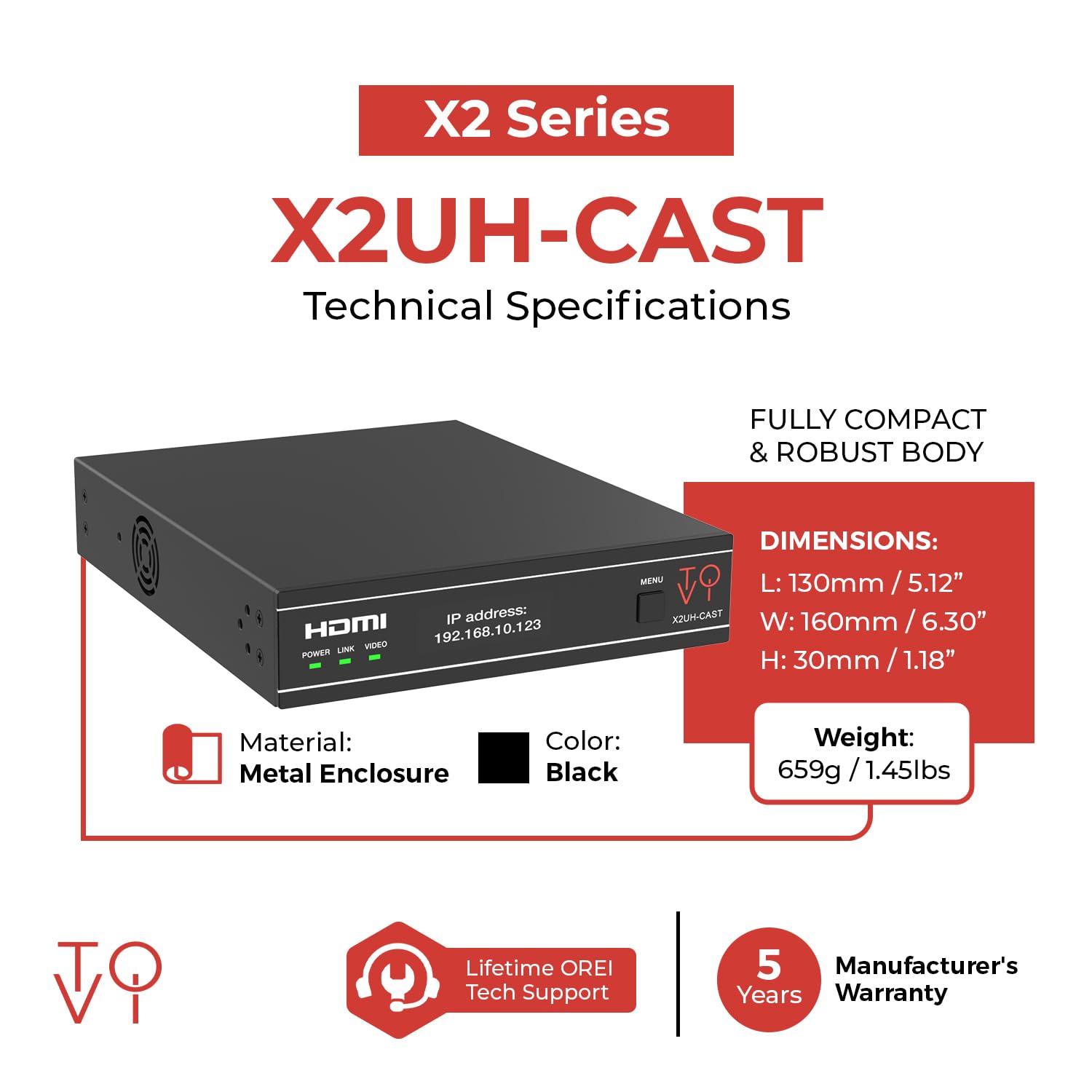 ToVi X2UH-CAST - Streamer video di rete 4K serie X2, codificatore AV over IPTV, H.264 H.265, livestream con audio incorporato, loop out HDMI, supporta Unicast, MultiCast, solo audio Stream (X2UH-CAST)