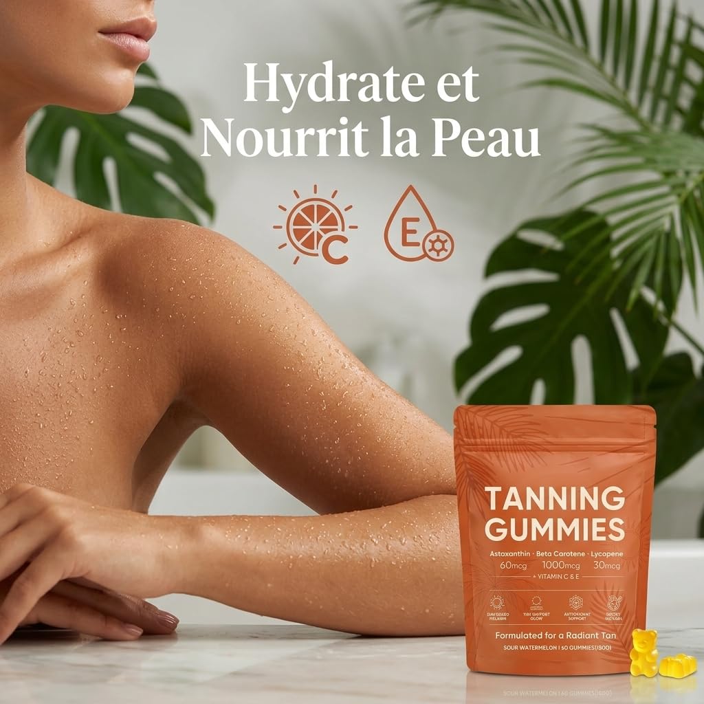 2026 Nouveau Gummies Bronzage pour Hommes et Femmes Gommes de Bronzage Rapide Sans Soleil Hydrate la Peau et Lui Redonne Son Éclat Naturel