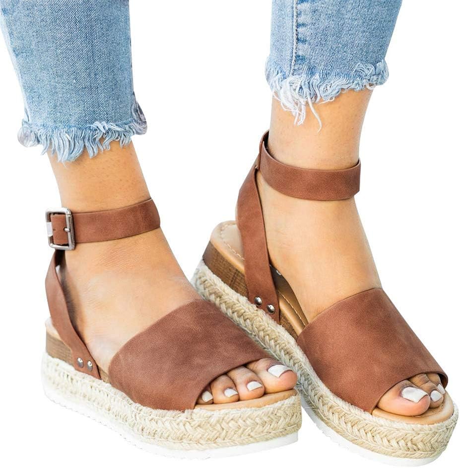 Cool Lightweight Cute Sandals for Women Casual Ankle Strap Open Toe Espadrille Platform Size 39