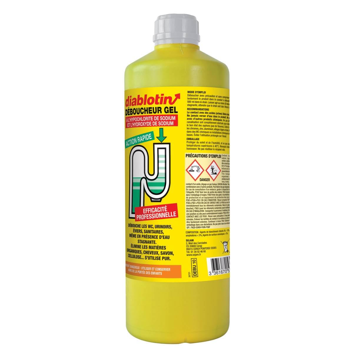 Diablotin | DÉBOUCHEUR Gel | pour déboucher Les WC, urinoirs, éviers, sanitaires | DEBU10