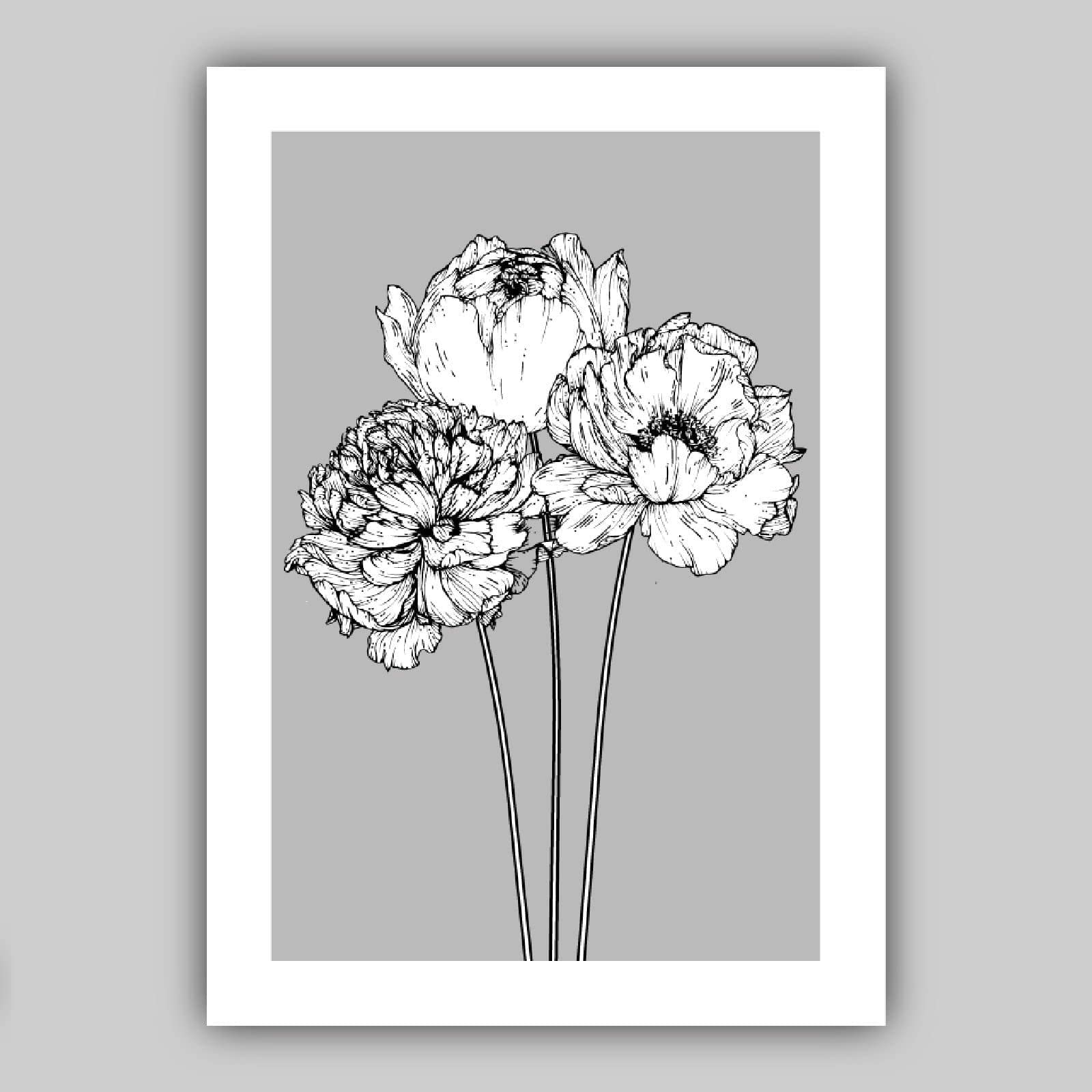 Artze Wall Art Peony Flower Sketch Scandinavian Posters Floral Minimalist Artwork Peonies Gallery Wall Art Prints 3-Piece Set - Image 3