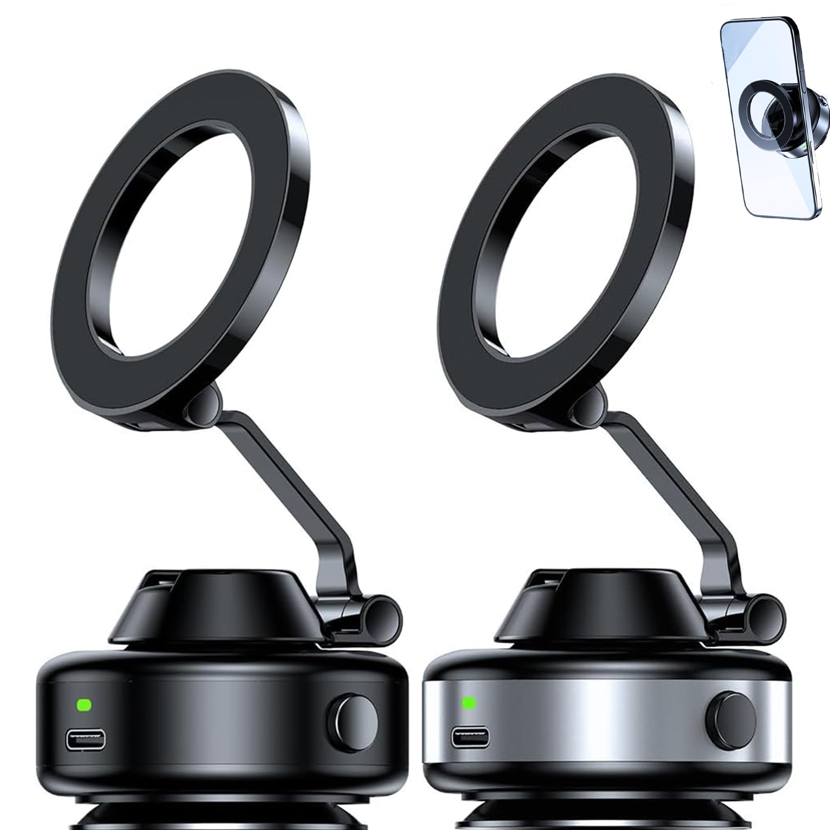 Snapmount Handy Halterung, 2026 Neu Snapmount Handy Halterung Elektrisch, Selbstansaugende Auto Handyhalterung, 360° Drehbar Und Platzsparend Faltbar, Universell, Anti - Rutsch (Schwarz+Silber)