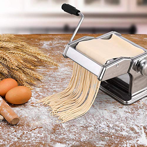 Pasta Maker Machine, Noeler Pasta Crank Stainless Steel Pasta Roller Machine,Manual Noodle Maker Pasta Cutters with 2 Blades,Make Fresh Spaghetti or Fettuccini