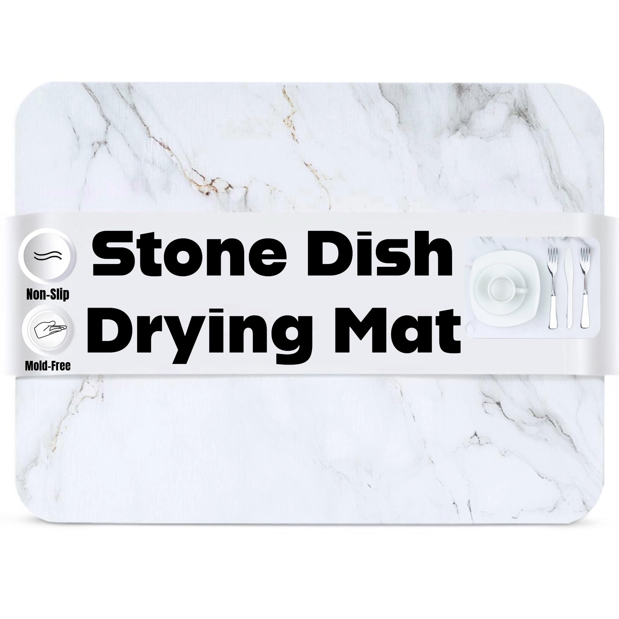 ARI & JAY Stone Drying Mat for Kitchen Counter, Quick Drying Diatomaceous Dish Mat, Large Water Absorbing Stone Dish Tray, Non-Slip Kitchen Sink Board for Dishes, Marble Finish,15.75"(L) x 11.81"(W)